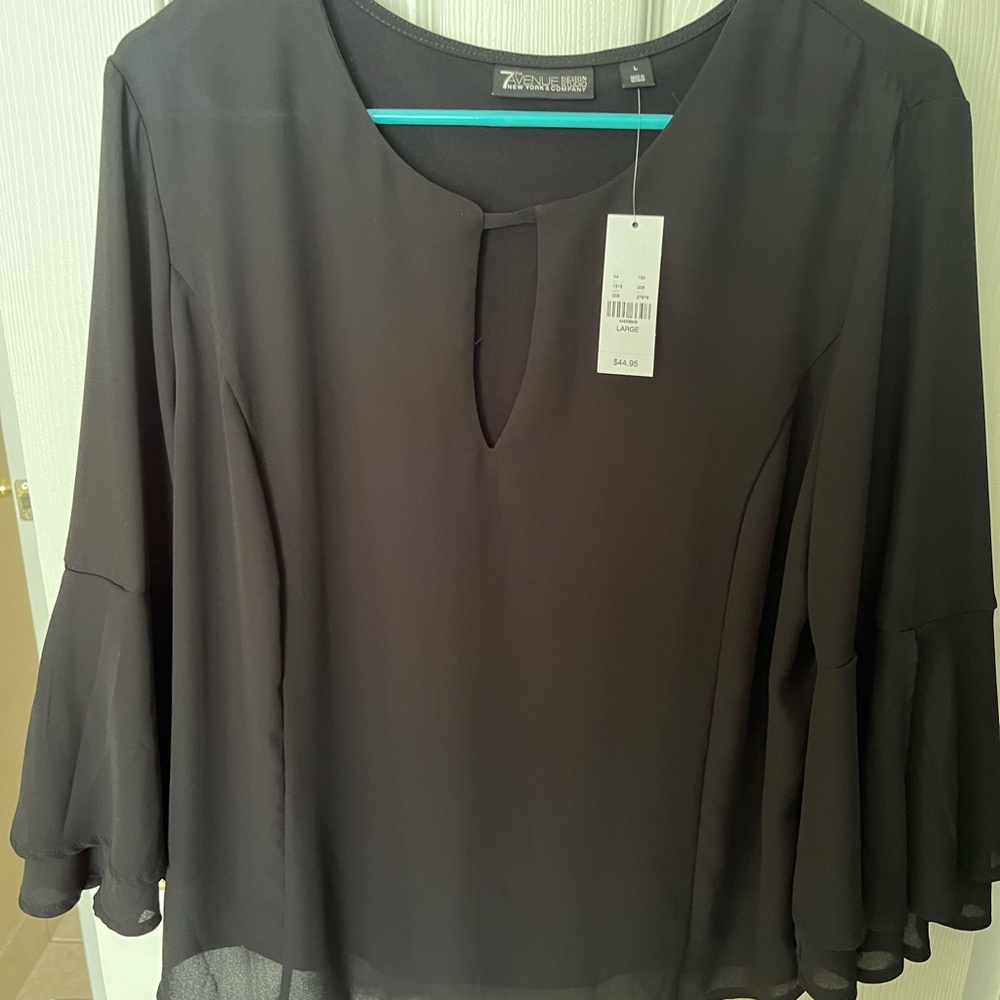 NY & Co. 7th Ave. Women's Black Blouse Bell Sleeve L NWT